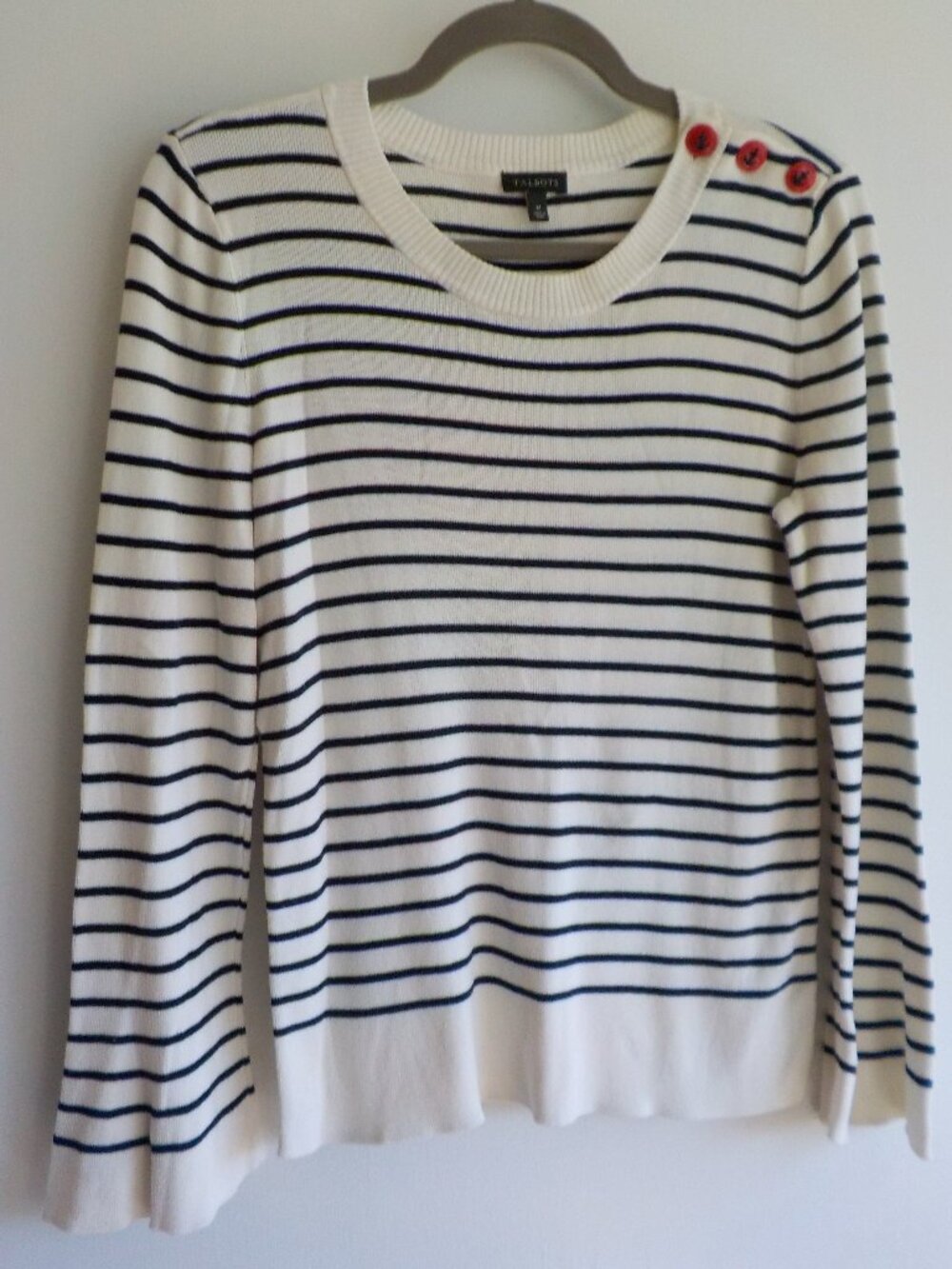 Talbots Sweater - Medium - Cotton Blend Blue White Stripe Nautical (2546)